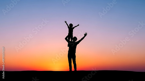 Silhouette Figures at Sunset on Horizon