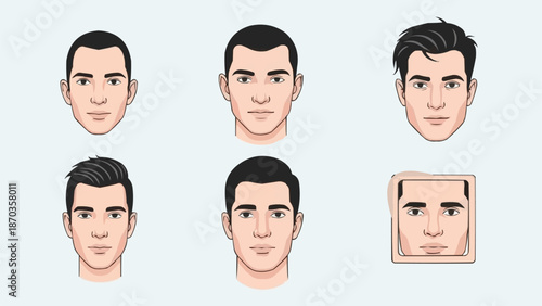 Collection of Male Face Shapes and Hairstyles.