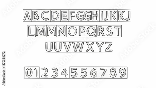 Alphabet and Numbers in Rectangular Boxes.