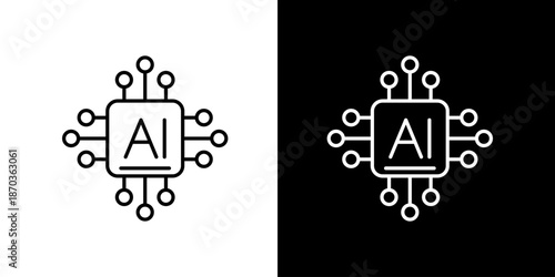 AI chip icon on black and white background, symbolizing artificial intelligence technology and innovation