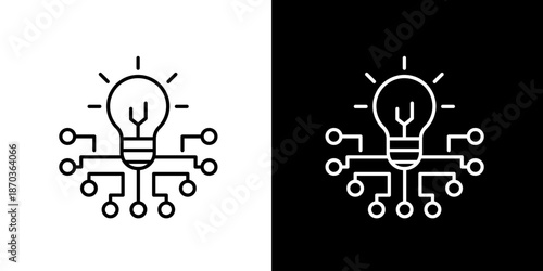 Digital innovation icon  concept featuring a glowing lightbulb connected to a complex circuit network, symbolizing creative solutions and technological advancement