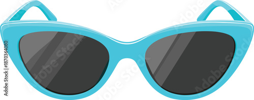 Stylish turquoise cat eye sunglasses with dark lenses isolated on white background fashion accessory vector illustration