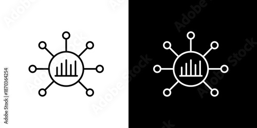 Abstract graphic icon  illustrating interconnected data points and analytical insights for technology and business solutions, representing modern digital information flow