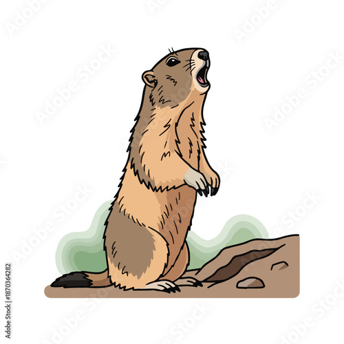 A cartoon marmot standing on a dirt patch