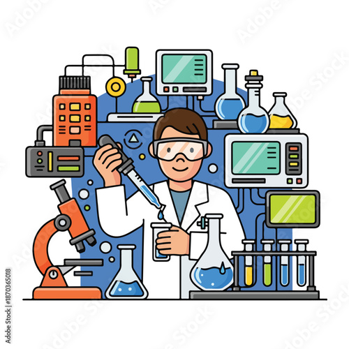 A cartoon scientist in a lab