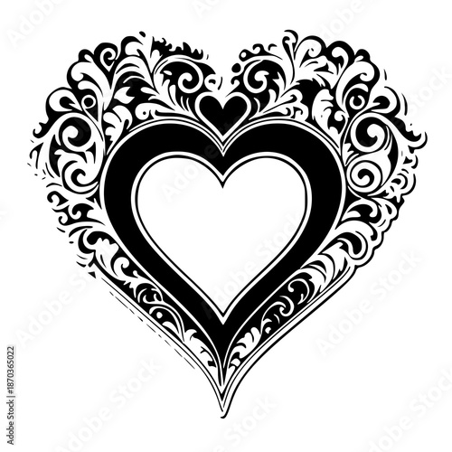 heart with floral ornament , vector illustration of a heart , silhouette of a heart 