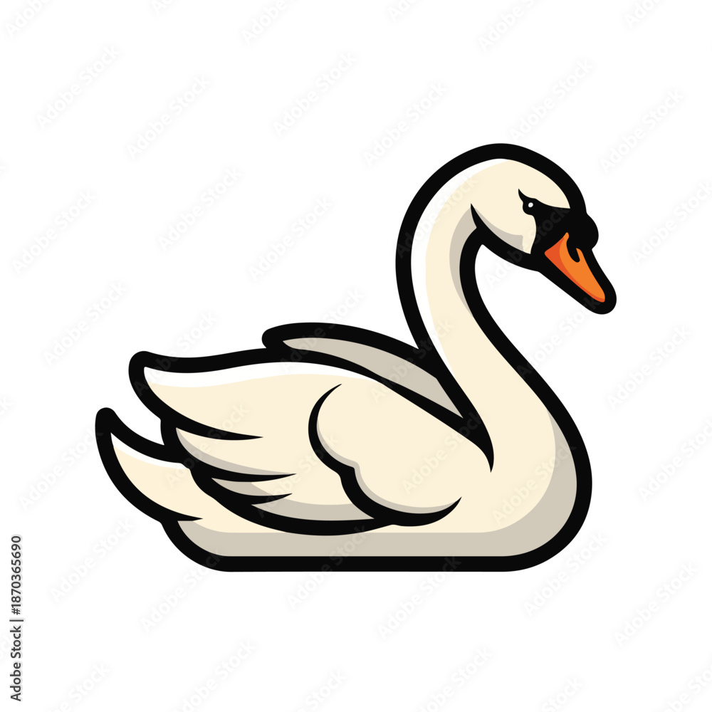 Fototapeta premium A cartoon swan with a white body and orange beak