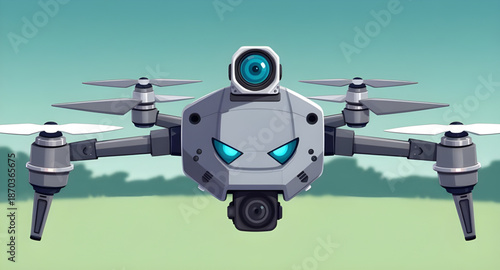 robot, drone, concept, vector, illustration, technology, futuristic, ai, automation, robotics, machine, digital, innovation, modern, sciFi, cyber, smart, autonomous, flying, aerial, quadcopter, uav, s