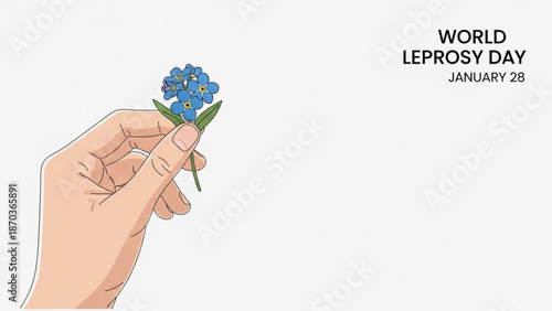Hand holding blue forget me not flowers for world leprosy day on january 28 awareness campaign with Leprosy awareness and Health campaign and Disease awareness