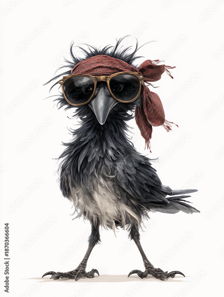 Obraz premium a funny crow with glasses and a head scarf