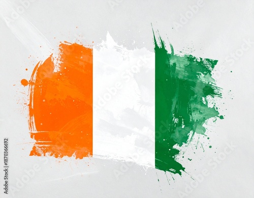 Ivory Coast Flag Paint Splash Design with Vertical Tricolor