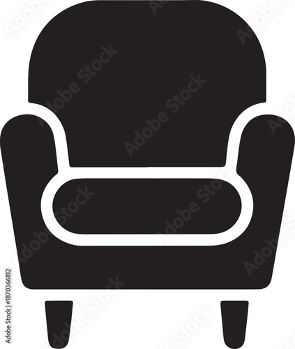 Armchair with padded cushions and legs isolated on transparent background simple vector