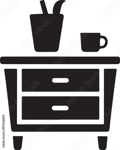 Bedside table with drawers and coffee cup icon isolated on transparent background vector design
