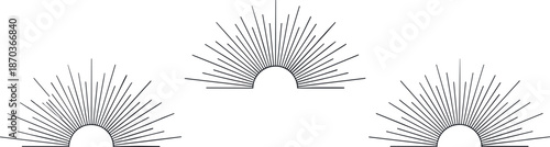Minimalist Sunburst Line Art Set with Half Circle Sunrise Ray Elements for Bohemian Logo Design Aesthetic Tattoos and Celestial Decorations