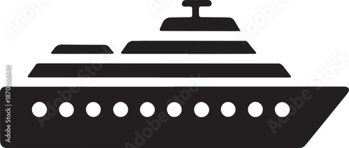 Black cruise ship silhouette isolated on transparent background vector illustration