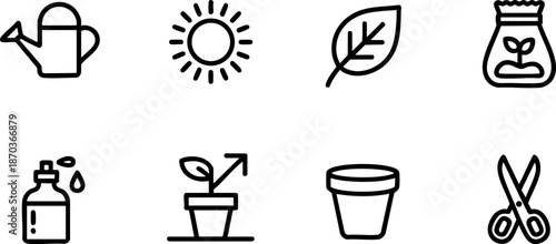 Gardening and Household Tools Line Icons Set Watering Can Pot Scissors Symbols