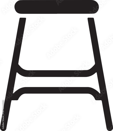 Black icon of stool with four legs and seat on transparent background for furniture