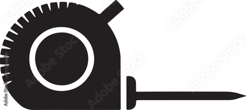 Black icon of tape measure and nail on transparent background for construction