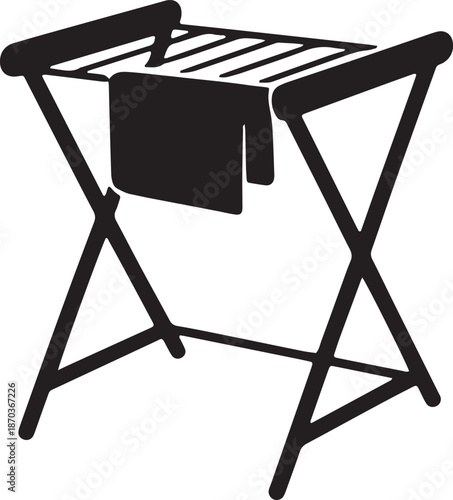 Foldable clothes drying rack with towel hanging silhouette for laundry or household use