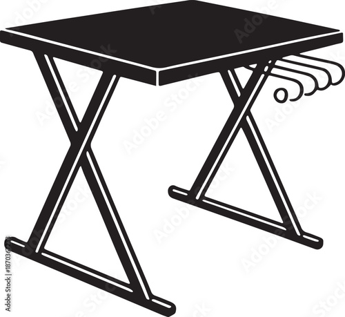 Folding ironing board vector illustration silhouette drawing of collapsible laundry utility table