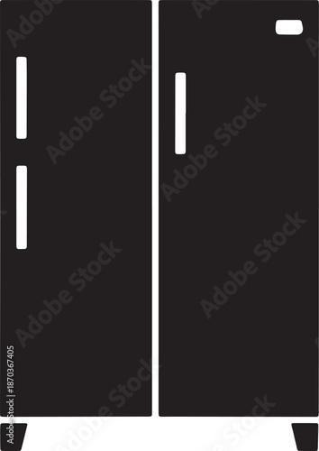 Household side by side refrigerator freezer appliance icon black silhouette vector graphic kitchen equipment