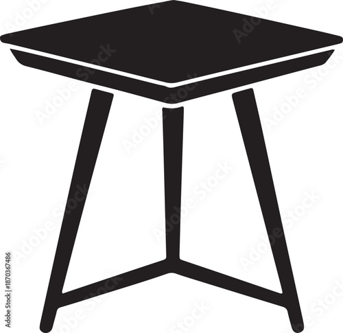 Minimalist square coffee table with three legs for modern interior flat vector illustration