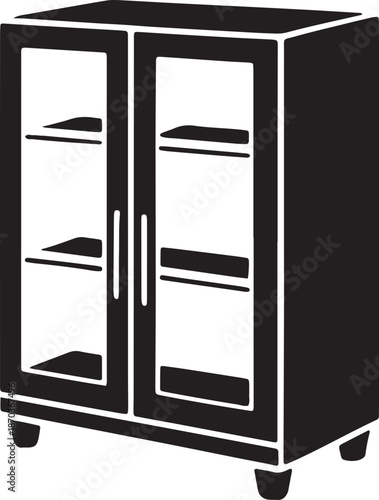 Modern display cabinet with glass doors for living room or kitchen flat vector illustration