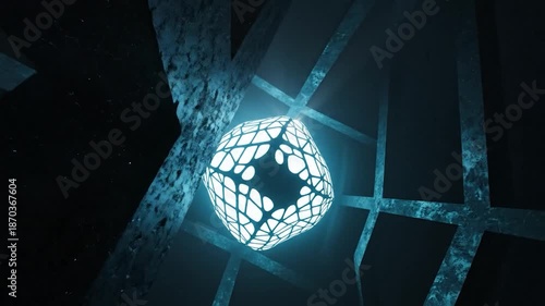 Glowing Metal Structure with Geometric Patterns