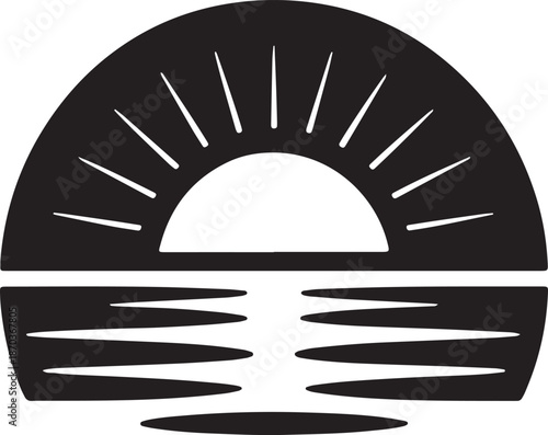 Sunset over ocean vector illustration minimalist sea horizon sunrise landscape for travel poster