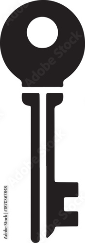 Vintage key silhouette icon vector old fashioned metal unlock symbol for security design theme