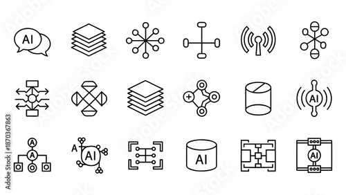Collection of Artificial Intelligence Icons Representing Various Concepts and Technologies