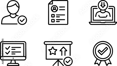 Business and Productivity Line Icons Set for Management Planning Tasks and Workflow