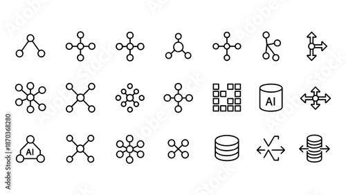 Collection of molecular structures and data storage icons in a minimalist style