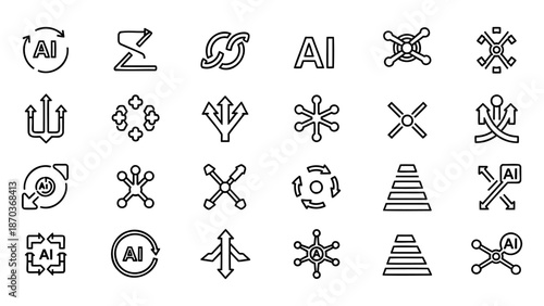 Collection of artificial intelligence-themed icons on a clean white background