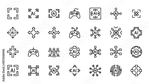 Collection of abstract icons representing various concepts and ideas in a simple black and white illustration