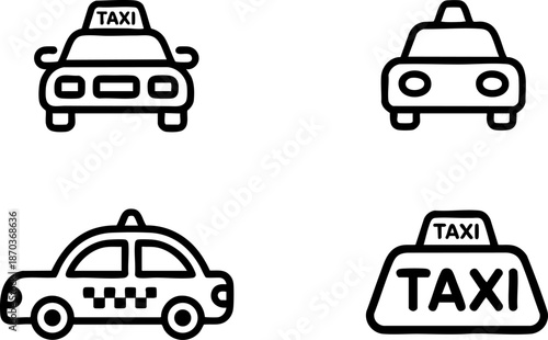 Taxi Car Icons Set Transportation Cab Vehicle Symbols for Urban Travel Design