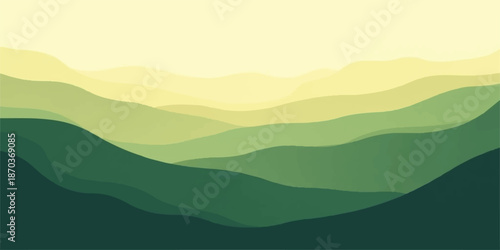 Mountain landscape with forest and hills at sunrise