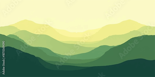 Mountain landscape vector illustration with mountains and forest view at sunrise