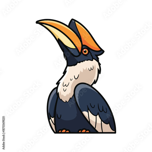 A cartoonish illustration of a bird with a large beak