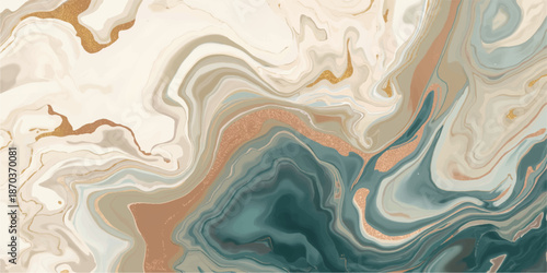 Abstract watercolor background with blue paint textures and flowing liquid wave patterns in a soft artistic design