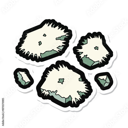 A cartoonish illustration of five furry white clumps