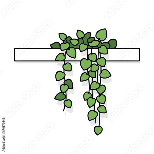 A cartoonish plant with heart-shaped leaves on a shelf
