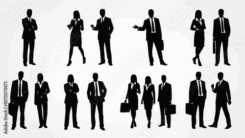 Collection of Business People Silhouettes Standing and Posing.