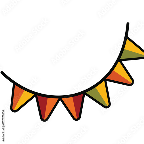 A colorful bunting with triangular flags