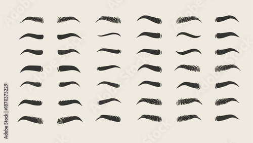 Collection of various eyebrow shapes and styles for makeup artistry.