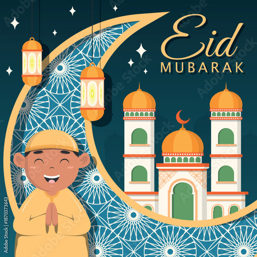 Happy Ramadan Day Poster. Eid Mubarak. Muslim celebrations