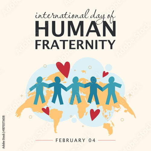 International Day of Human Fraternity Poster. Paper people holding hands