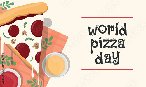 World Pizza Day Poster. Delicious pizza and sauce variations