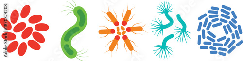 Set of Microbiology Bacteria and Virus Icons with Different Pathogen Shapes for Medical Laboratory Research Scientific Analysis Health Study and Education