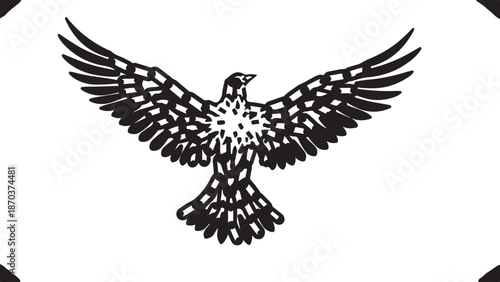 Soaring Eagle Silhouette: A majestic eagle with widespread wings, rendered in striking black and white, against a stark backdrop, evoking a sense of freedom, strength and soaring ambition.